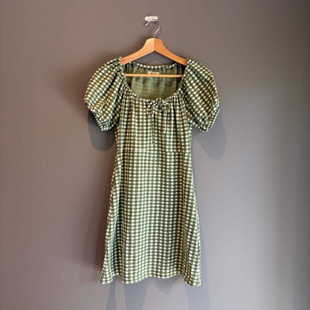 Madewell Jacquard Puff-Sleeve Mini Dress in Gingham Check